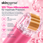 Hydra Derma Roller 3.0 von skinosense mit 105 Titan-Mikronadeln für die Hautverjüngung und Narbenbehandlung.