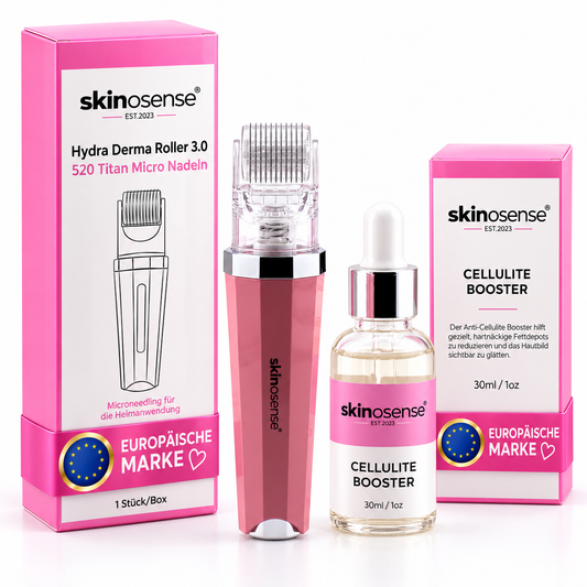 Cellulite Booster Starter Set mit Dermaroller und 30ml Serum von skinosense® zur Hautstraffung und Glättung.