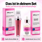 Cellulite Booster Starter Set mit Dermaroller und 30ml Serum von skinosense® zur Hautstraffung und Glättung sichtbar auf dem Bild.