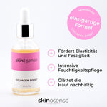 Hautserum mit Collagen und Elastin von skinosense, 30ml Flasche, zeigt das Produkt in einer eleganten Verpackung.