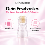 Ersatzroller für Hydra Derma Roller 3.0 von skinosense® mit 105 Nadeln, 3er Set, sichtbar mit Nadeln und Griff.