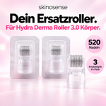 Drei Ersatzroller für Hydra Derma Roller 3.0 mit 520 Nadeln, von skinosense® für effektive Hautbehandlung.