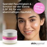 Gesichtscreme mit Sonnenschutz LSF 30 von skinosense, Anti-Aging Pflege mit Hyaluron und Kollagen, feuchtigkeitsspendend