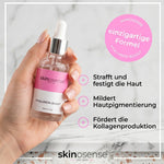 Hyaluron Booster Serum von skinosense, 30ml, mit feuchtigkeitsspendender und anti-falten Wirkung, Flasche mit Pipette.