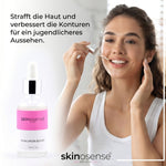 Hyaluron Booster Serum von skinosense, 30ml Flasche, zeigt das Produkt mit aufgedrucktem Label und Applikator für intensive Feuchtigkeit