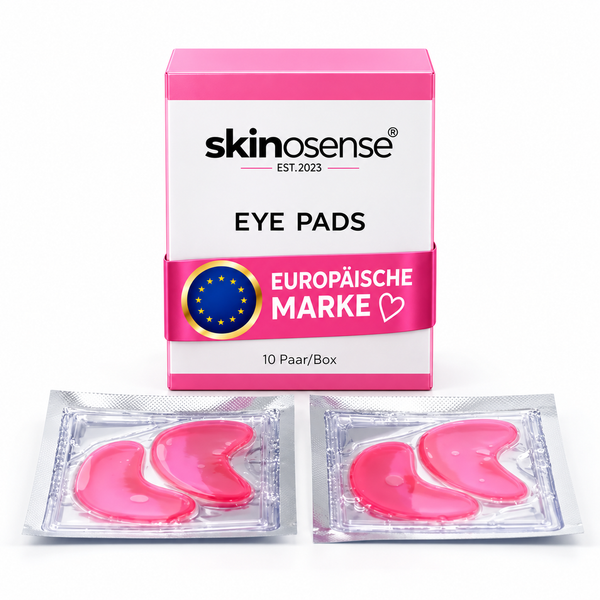 Hyaluron-Augenpads von skinosense® für die Pflege der Augenpartie, 10 Paar, feucht und transparent auf der Haut liegend