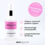 Hautnahes Bild des skinosense® Lip Booster Serums 30ml mit Roll-On für sichtbar vollere Lippen.