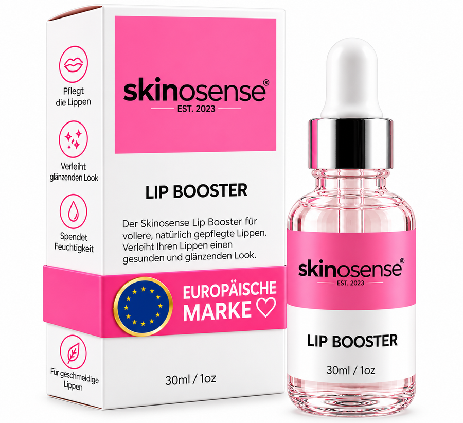 Hübscher Lip Booster Serum Roll-On von skinosense® mit Glanz, 30 ml, für vollere und gepflegte Lippen.