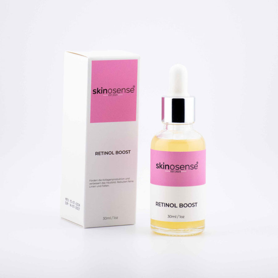 Retinol Booster Serum von skinosense, 30ml, nächtliches Anti-Aging Gesichtsserum gegen Falten, für glatte Haut.
