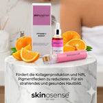 Vitamin C Booster Serum von skinosense, 30ml, Anti-Aging Gesichtsserum mit Glow-Effekt, flüssige Textur in dunkler Flasche