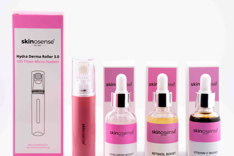 skinoseense Microneedling-Gesichtspflege-Set mit Hyaluron, Retinol und Vitamin C für gesunde, strahlende Haut
