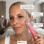 Microneedling Gesichtspflege-Set von skinosense mit Hyaluron, Retinol und Vitamin C für strahlende Haut, sichtbar im Bild.